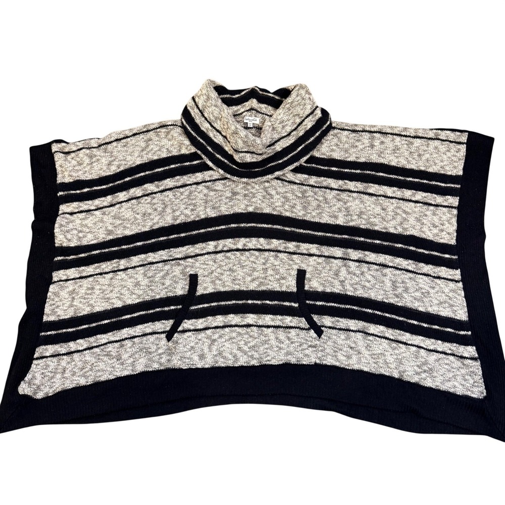 Oversized Splendid Striped Cowl Neck Poncho Sweater Black White XS S - Picture 2 of 6